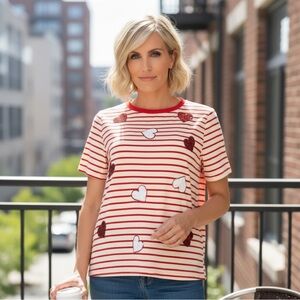 PEACH LOVE CALIFORNIA sequin heart stripe top S M L